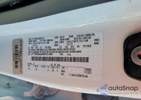 2024 Ford F250 Super Duty z USA, uszkodzony, nr VIN 1FT7W2BAXREF21399